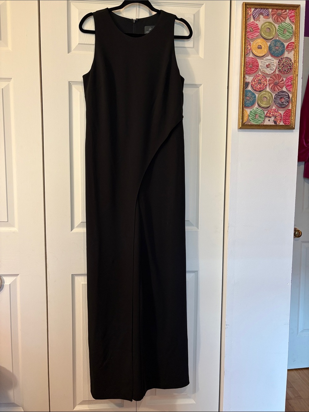 Adrianna Papell Sleeveless Black Draped Wide-Leg Jumpsuit